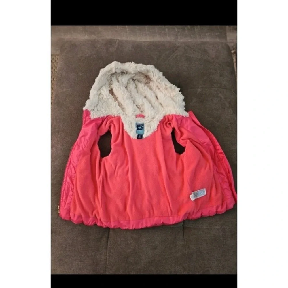 Old Navy Girls Pink Puffer Vest Size 3T Faux Fur Hooded Zip Winter